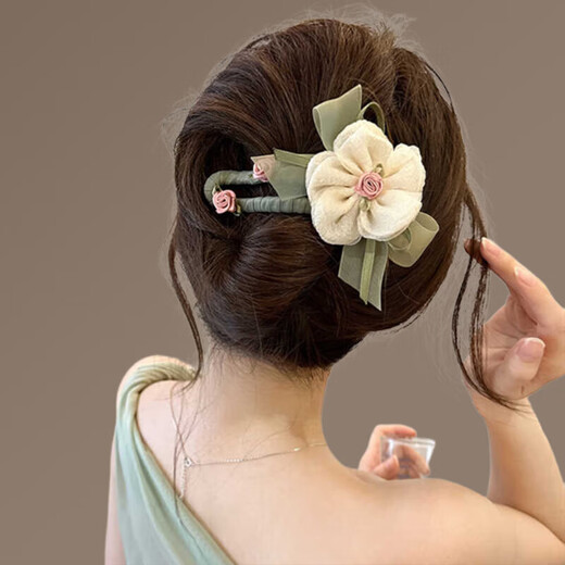 Genbe temperament flower one-line clip women's 2025 new high-end hair clip back head super fairy duckbill chuck headdress beige flower duckbill clip [1]