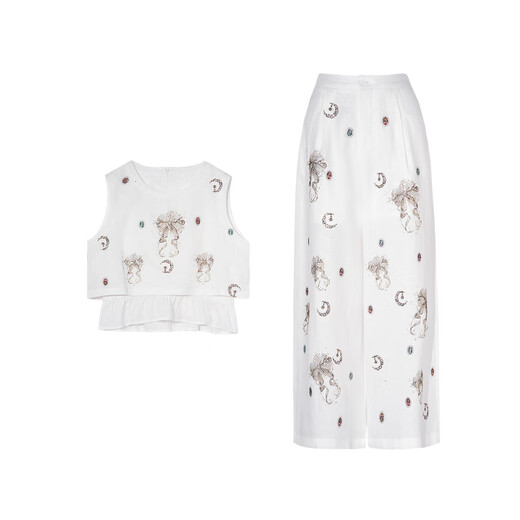 TCH light luxury trendy brand fashion bow hot diamond casual temperament gentle style vest suit for women T75B07E1043 white S 95-110Jin Jin is equal to 0.5 kg