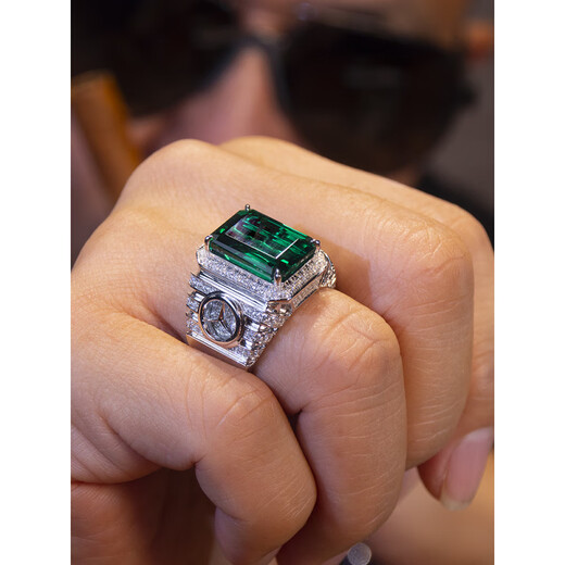 Nilan Fat Donglai same style men's platinum ring platinum silver-covered ring men's pt950 cultured emerald index finger men's platinum-covered silver-Mercedes-Benz car logo No. 22-24