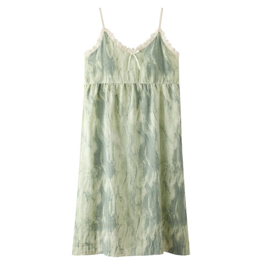 Victoria style suspender nightgown with breast pads for women, sexy summer sleeveless thin sweet and cute pajamas, summer mid-length skirt that can be worn outside V-6624 with breast pads L