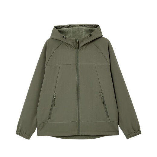 JACK&JONES Men's 25th Autumn and Winter Soft Shell Jacket Men's Hooded Water-Repellent Outdoor Velvet Warm Loose Casual Jacket E05 Tea Green Regular M (175)