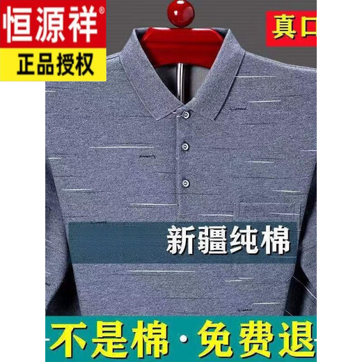 恒源祥春秋新品纯棉长袖T恤男翻领保罗衫中老年人宽松真口袋爸爸装t恤衫 9902蓝色 M 165建议90-120斤