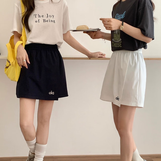 
2025 spring and summer new product Alo elastic waist wide-leg quick-drying fake two-piece women's shorts skirt and hip skirt Navy blue L (100-125Jin[Jin equals 0.5 kg])