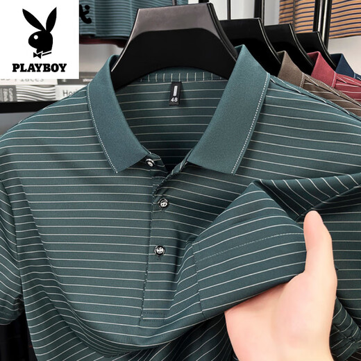 Playboy (Playboy) Luxury Luxury Summer NOUVEAU T-shirt en coton pur à manches courtes et décontracté Polo Polo d'âge moyen à rayures et décontractés 9757 Green L 175/52 Recommandé 130-150jin [Jin est égal à 0,5 kg]