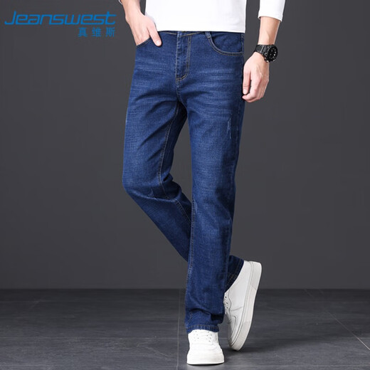 JEANSWEST jeans men's 2025 autumn and winter light business straight slim denim trousers men's blue regular 34