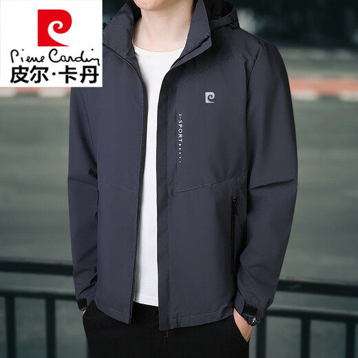 Pierre Cardin Jacket Men's Spring and Autumn Middle-aged Casual Jacket Loose Plus Size Jacket Top Hooded Fishing Suit Plus Velvet Red (Spring and Autumn) 2XL 150-160Jin Jin is equal to 0.5 kg