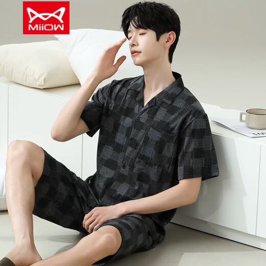 Catman (Miiow) Pyjamas Herren Sommer-Kurzärmel-Shorts im Sommer Dünne Männer-Männer-Stil können an der Außenseite locker und lässig und locker mit großer Heimkleidung 6624 Männerstil 3xL Standard (High 185200 Jin [Jin gleich 0,5 kg]) getragen werden.