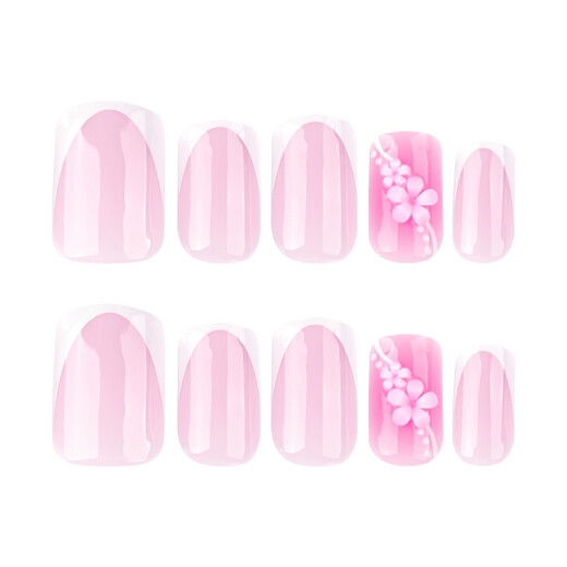 
White-looking handmade French white-wearing henna flowers summer short square nail art JP3892