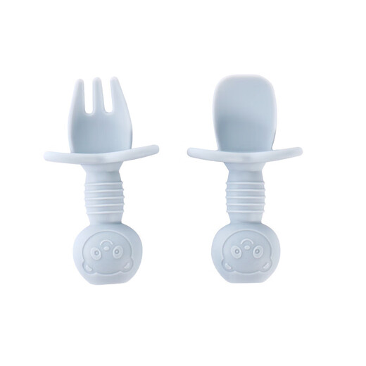 Children's Bear Fork Spoon Set Baby Eating Training Silicone Licking Spoon Silicone Fork Spoon Baby Supplementary Tableware Spoon Military Green Fork Spoon