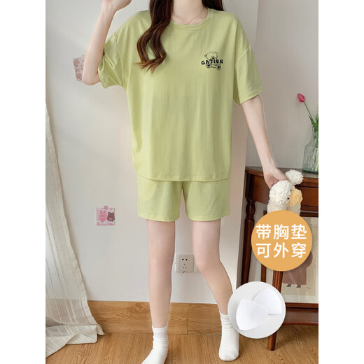 秦暖带胸垫一体睡衣女夏季莫代尔凉感短袖短裤夏天女生亲肤家居服套装 莫代尔套装【带胸垫】W12611 M 女 建议80-100斤