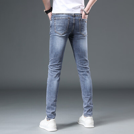 
AEMAPE new high-end jeans men's trendy summer thin slim-fitting small feet light color versatile casual elastic men's trousers blue (9901) thin 28 (100Jin [Jin equals about 0.5 kg])