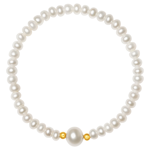Saturday Lucky Yellow 18K Gold Pearl Bracelet Birthday Gift for Women X1912917 Chain Bun Beads About 4.5mm 17cm