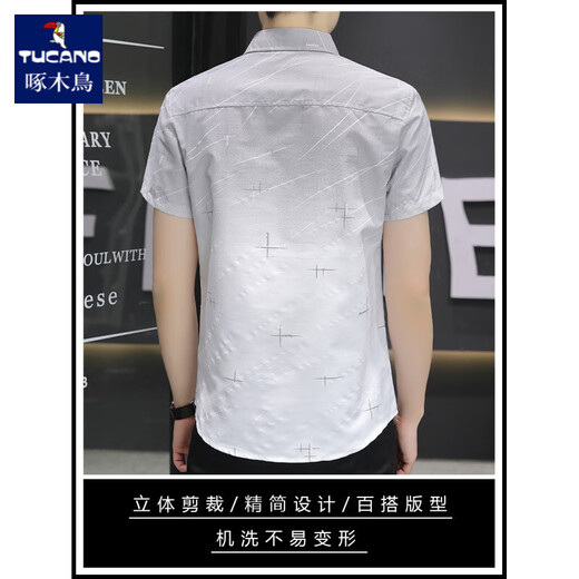 Camisa de manga corta de seda de pájaros carpinteros Camisa de gradiente de verano para hombres Camisa informal de media manga Camisa de pulgada cuadrada sin escalaval