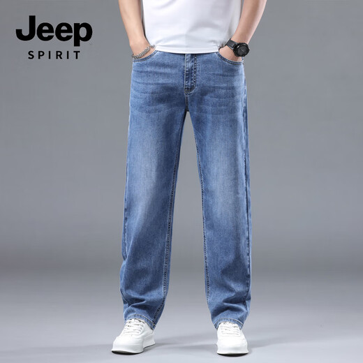 JEEP SPIRIT jeans men's autumn and winter new straight men's jeans trendy trousers men 3009 white blue 32
