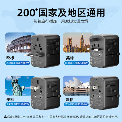 飞利浦（PHILIPS）20WPD快充 转换插头全球通用转换器国际旅行转换器 出国留学转换插头日韩港澳欧洲美标澳标英标