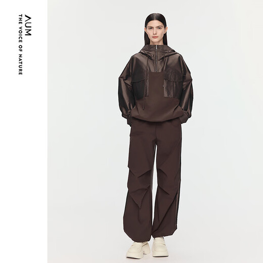AUM Easy Suit 2025 Autumn New Fashion Water Repellent Fabric Hooded Casual Top Skirt Dark Coffee Top M