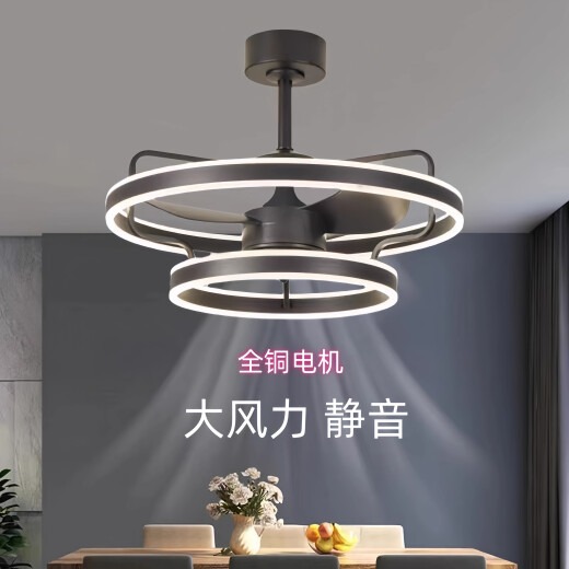欧普2025年新款隐形吊扇灯大风力家用餐厅饭厅卧室电风扇一体吊灯静音 9227/白60CM变频遥控+直接语音声