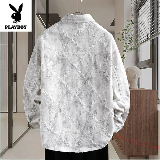 Playboy American High Street Denim Jacke für Jungen 2025 Frühlings- und Herbstwaschen vielseitiger Kontrastverkehrs -Casual -Jacke. 16823 Normaler 3xL im White-Stil ca. 150-170jin [Jin gleich 0,5 kg] kann getragen werden