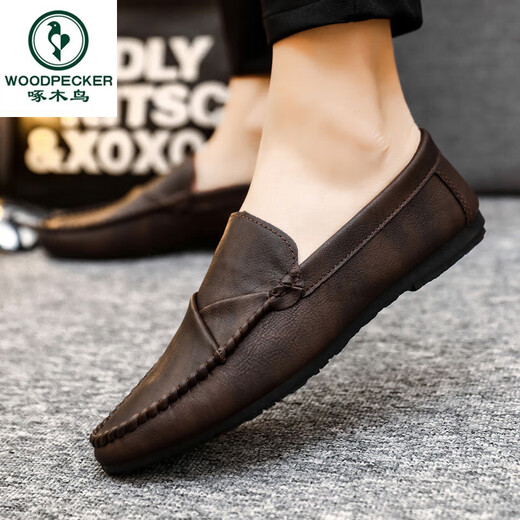 Woodpecker men's beans shoes Korean version of business work casual leather shoes breathable and versatile non-slip one-legged men's shoes 2025 summer D826 black 41 small
