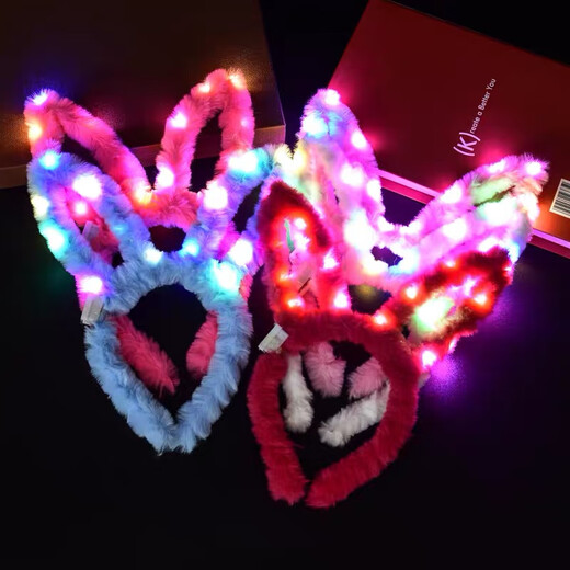 SNQP luminous headband headband concert children's flash headband shiny hairpin rabbit ears with light props night market stall batch 14 lights plush rabbit ear headband random color 1