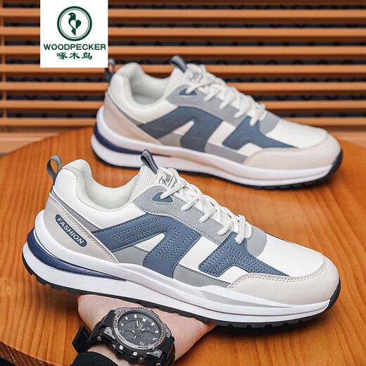 Woodpecker high-end large-size men's shoes summer new sports shoes breathable shoes men's casual and comfortable daddy shoes trendy shoes H9903/white and blue mesh 45