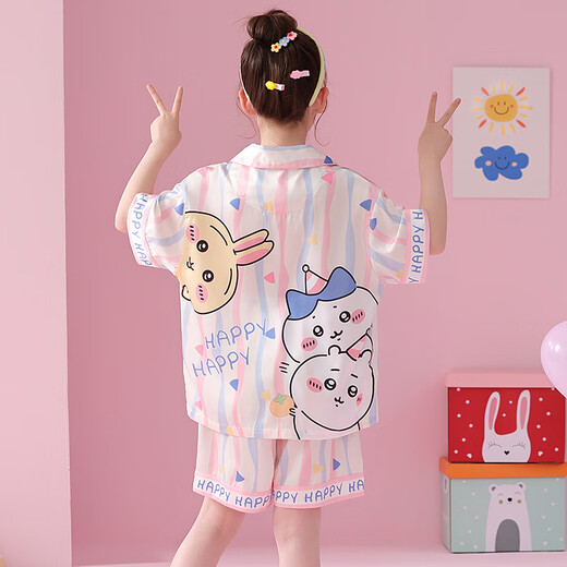 Shiru Meng Spring and Summer Abel Girls Summer Suite à la maison Ice and Snow Silk Cartoon Cardigan Pyjamas Children's Short Sleeve 6629 # (Rainbow Pony) 135 Enfants 14 125-135cm 50-60Jin [Jin est égal à 0,5 kg]
