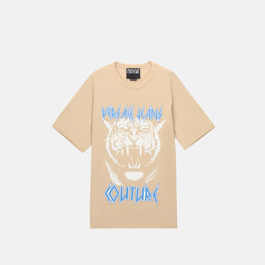 VERSACE JEANS COUTURE/[Season end discount] Men's T-shirt Fashionable casual round neck short sleeves E727-beige XL