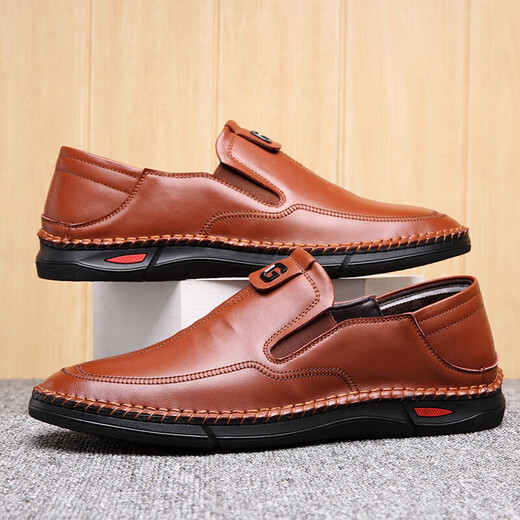 Abay Spring and Automne Chaussures pour hommes Véritable chaussures décontractées en cuir moyennes d'âge moyen et âgés chaussures paresseuses rond