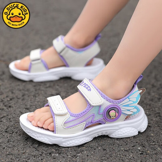 G.DUCKKIDS little yellow duck summer girls sandals medium and large children primary school students shoes soft sole open toe girl beach princess 9901 watermelon red 27 size inner length/17.2cm