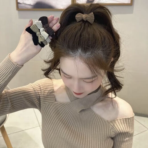 IMIESEVE bow-knot headband, Korean hair accessories, hair tie, elastic rubber band, high ponytail hair band, hair band, rubber band, brown color thickened, bow-knot headband, 10 pieces, mixed color-