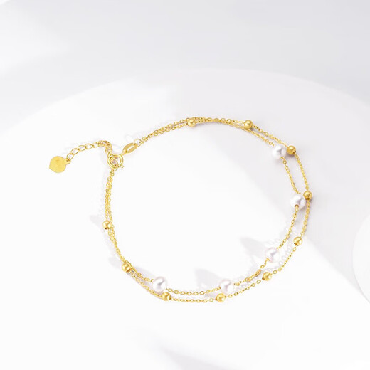 Chao Acer Pearlescent Yellow 18K Gold Double Layer Bracelet Women's Pearl Colored Gold Bracelet Birthday Gift for Women Chain Approximately 16cm + Tail Chain