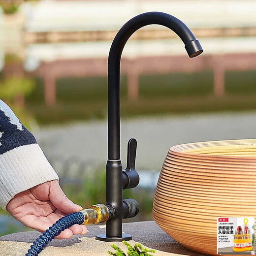 Kowsi Black Outdoor Outdoor Faucet Antifrze Courtyard Одинокий холодный полный полный медный бассейн Мраморный каменной горшок.