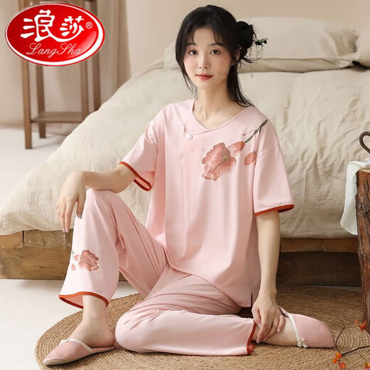 Langsha's new summer short-sleeved pants pajamas set Chinese style casual and comfortable to wear cotton home clothes outside 9905 M 75-95Jin [Jin equals 0.5 kg]
