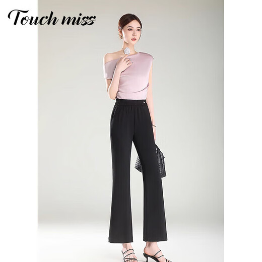 塔驰密司 TOUCH MISS高端减龄休闲裤女夏季新款喇叭裤薄款小个子九分微喇裤松紧高腰 米色 27 92-105斤内
