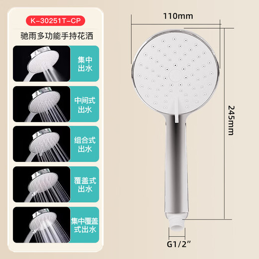 KOHLER Shower Single Nozzle Handheld Shower Five Functions Shower Head K-30251T-CP Silver