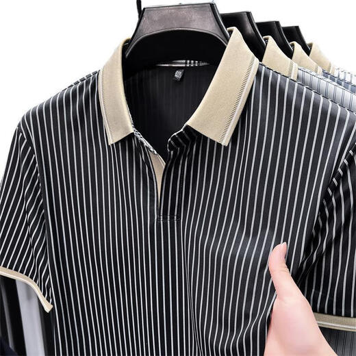 DVW International Herrenbekleidungsmarke T-Shirt Herren Kurzarm 2025 Sommer Daddy's Kleidung gestreift koreanische Mode Casual Polo Halbärmel Black 2xl 54 150-165Jin [Jin gleich 0,5 kg]
