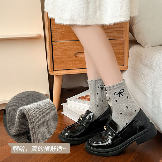 Socks for women, mid-calf socks, student style, solid color bow, Japanese cute polka dot lace with daddy shoes, pile of socks, 5 pairs, random colors, one size fits all