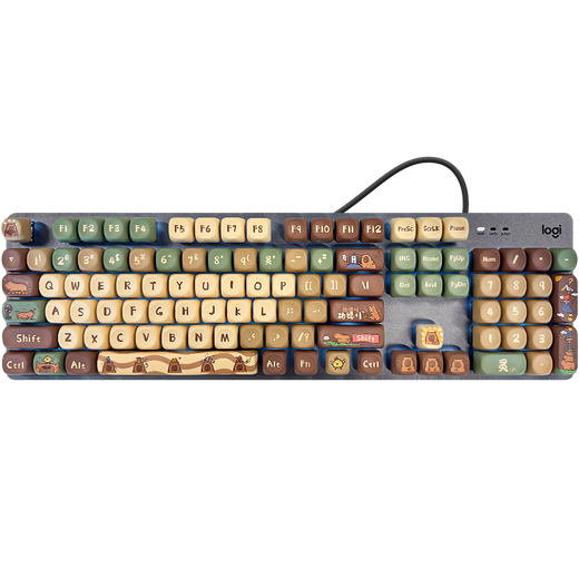 罗技（Logitech）K845机械键盘背光有线键盘 游戏电竞键盘 茶青红轴键盘DIY键帽 办公游戏键鼠套装 全尺寸104键盘 K845-卡皮巴拉键帽 青轴