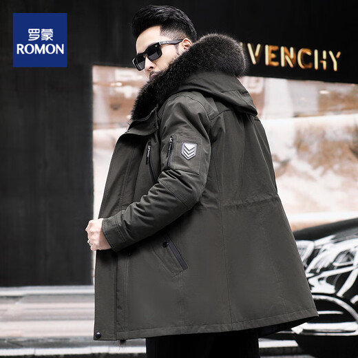 Veste de parka pour hommes Romon Mid-longueur épaissie de veste en cuir authentique hommes militaire vert xl 175