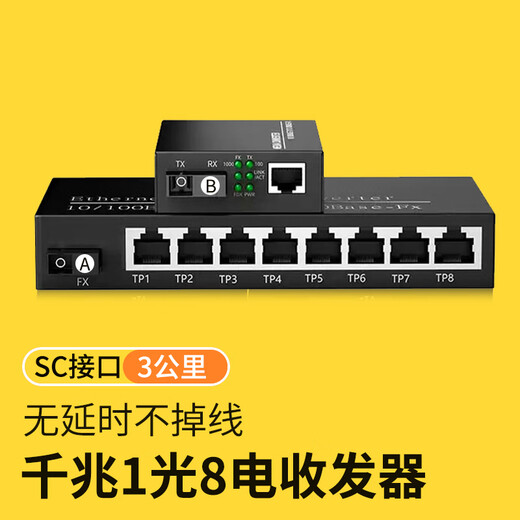 FiberFly Gigabit fiber optic transceiver A pair of Gigabit single-mode fiber optic transceiver Gigabit multi-mode dual fiber 100M optical transceiver One optical 4 electrical 8 electrical optical to electrical converter fiber optic docking device Gigabit 1 optical 8 electrical + 1 optical 1 electrical 3 kilometers (1 pair)
