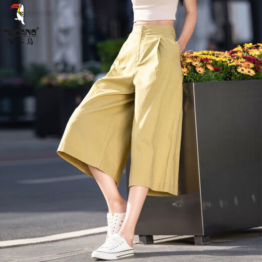 Pantalones de algodón y lino de algodón y lino de pájaro carpintero para pantalones de algodón de verano de verano Pantalones de falda informales literarios de la cintura delgada de las mujeres.
