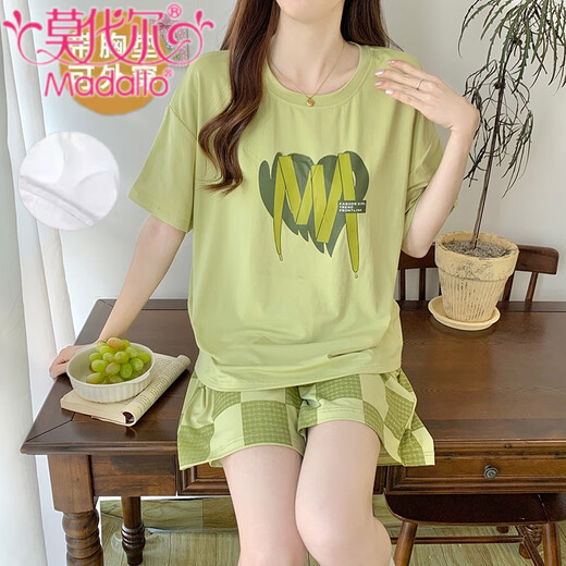 
Modal pajamas for women in summer short-sleeved bear with breast pads cute girl ice silk home clothes large size casual suit for outside wear high quality 12611 M (70-95Jin [Jin equals 0.5 kg])
