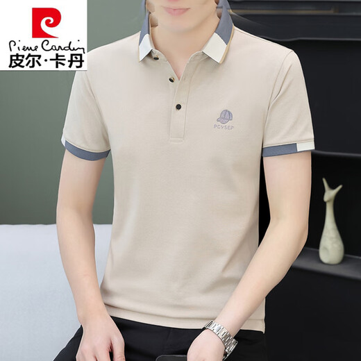 皮尔卡丹翻领刺绣polo衫2025夏季新款棉质短袖t恤男装商务休闲绣花衫男装 白色 723款翻领 M 85-110斤