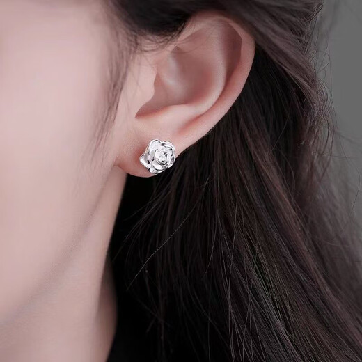 Yumian sterling silver earrings 999 pure silver earrings and earrings birthday gifts for girls 2025 new jewelry accessories high-end romantic rose screw earrings