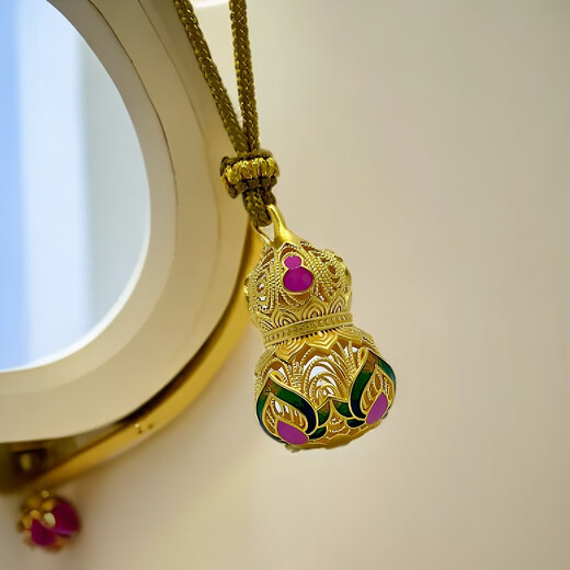 VZZS Lemon Hao Meng Shui Bei gold-wrapped silver craft ancient enamel color hollow gourd pendant ethnic style pendant total weight 13 grams gold content 1.3 grams