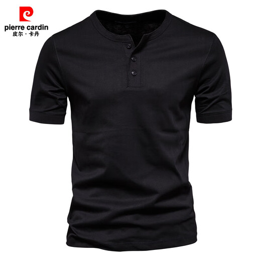 Pierre Cardin round neck t-shirt men's henley shirt short-sleeved army green pure cotton heavyweight American slim retro bottoming small white t half-sleeved long-sleeved black L (weight recommendation 145-160Jin Jin equals 0.5 kg)
