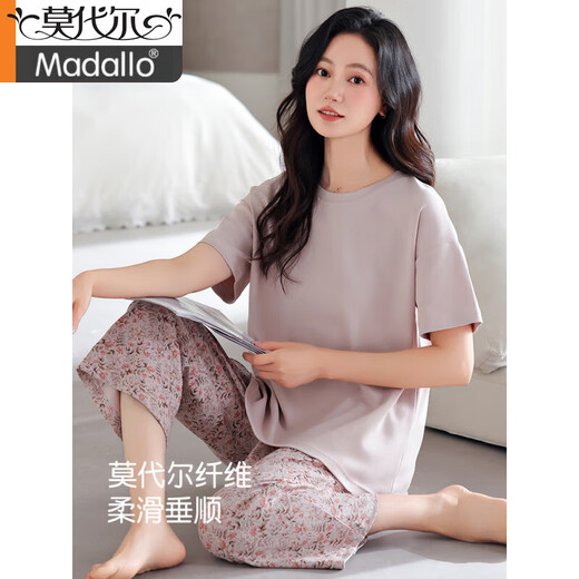 Pajamas modal modal Summer 2025 Nouvelle manche courte Mom mince maman d'âge moyen grande taille Ice de glace d'été Vêtements maison DM13803 m (160): 80-100jin recommandés [Jin est égal à 0,5 kg] à porter