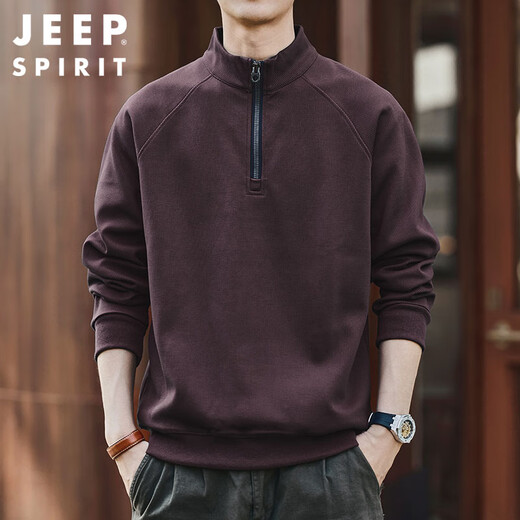 JEEP SPIRIT Jeep half-zip stand-up collar sweatshirt men's autumn and winter trendy brand loose men's tops meteorite gray XL