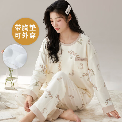 Kommandant Xiong Frühling und Herbst Langarm großer Pyjama-Set für Frauen mit Brustpolstern integrierter Sommer- und Winter-Hausbaumwolle können externe HRY1049 Eins Größe M-Code sein (vorgeschlagen 75-95 Jin [Jin gleich 0,5 kg]))