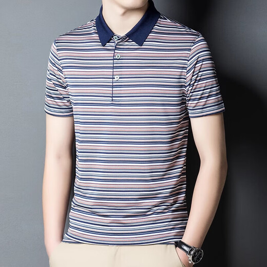 
Romon ice silk Polo shirt short-sleeved thin horizontal stripes cool business casual top Father's Day A829 red M 165 [Recommended 100-120Jin [Jin equals 0.5 kg]]